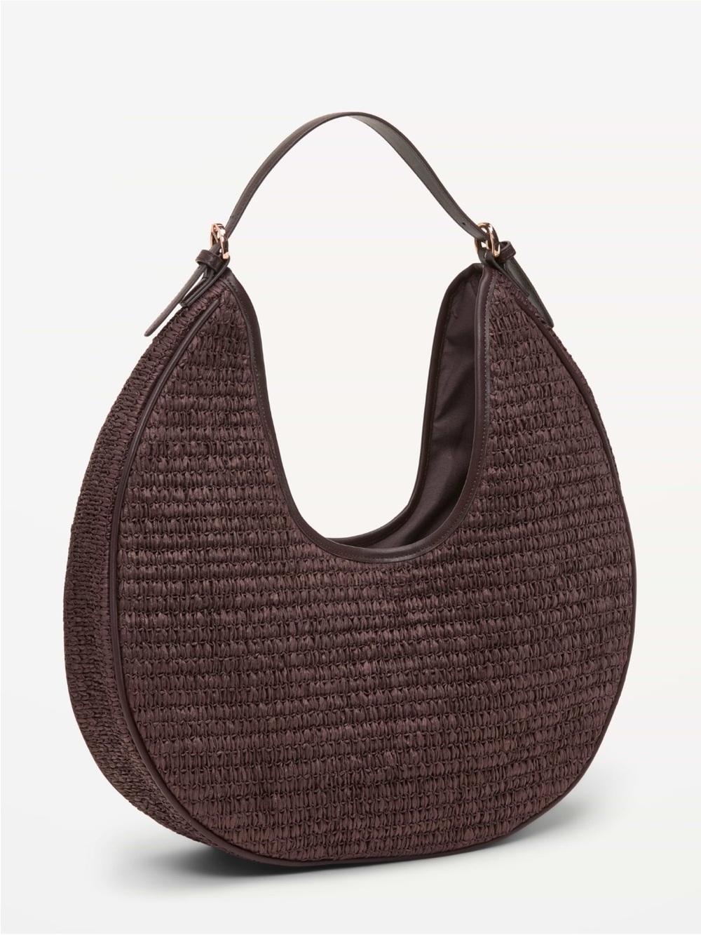 Old Navy Raffia Woven Hobo Bag Oversized Dark Brown Shoulder Purse